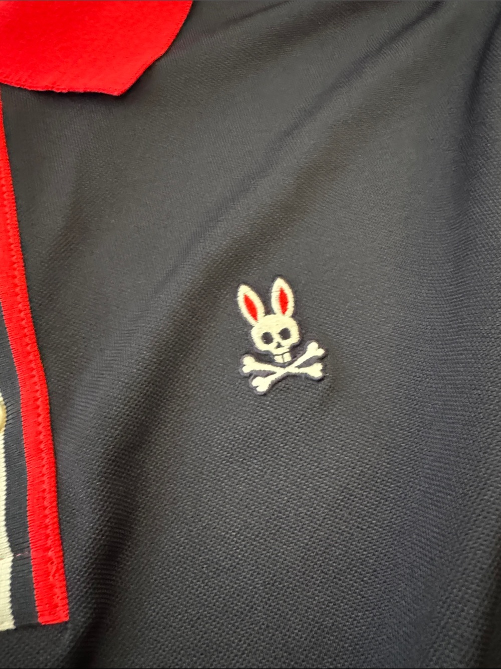 Psycho Bunny Navy Polo with Red Collar and Trim Accents - Picture 3 of 6